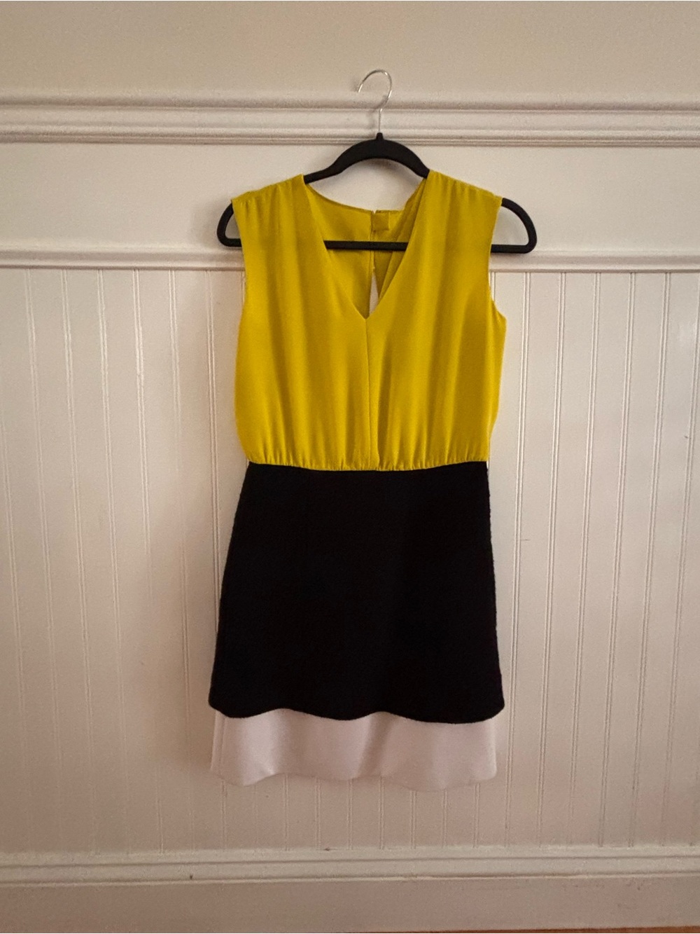 Tibi Yellow, Black & Cream Sleeveless V-Neck Colorblock Dress